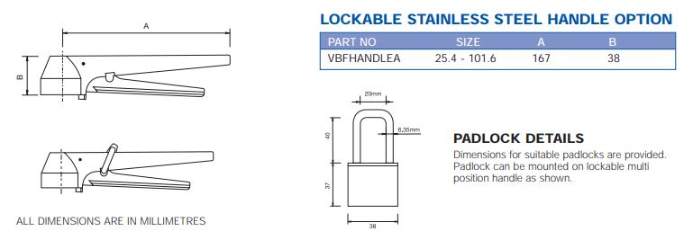 Butterfly Valve Locking Handle Dimensions
